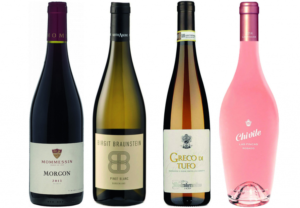 Слева направо: Mommessin "Les Charmes" Morgon; Birgit Braunstein Pinot Blanc; Mastroberardino Greco di Tufo; Chivite Las Fincas Rosado