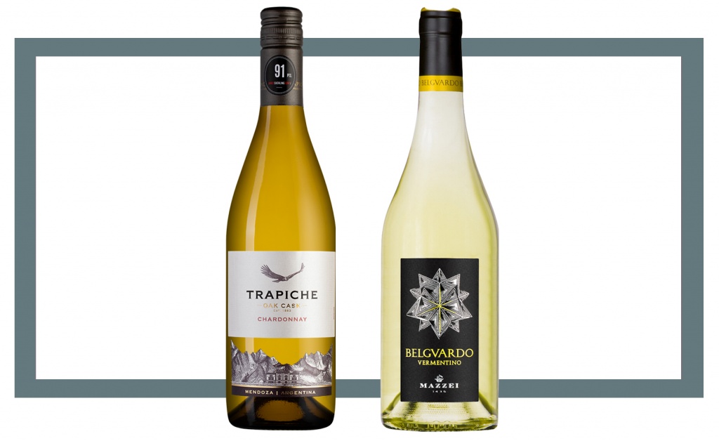 Слева направо: Trapiche Chardonnay Oak Cask 2021; Belguardo Vermentino di Toscana IGT 2021