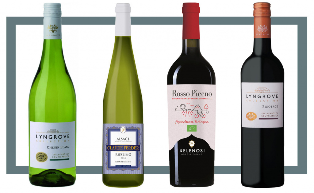 Слева направо: Lyngrove Collection Chenin Blanc; Claude Ferde Riesling Grand Reserve Alsace; Velenosi Rosso Piceno; Lyngrove Collection Pinotage