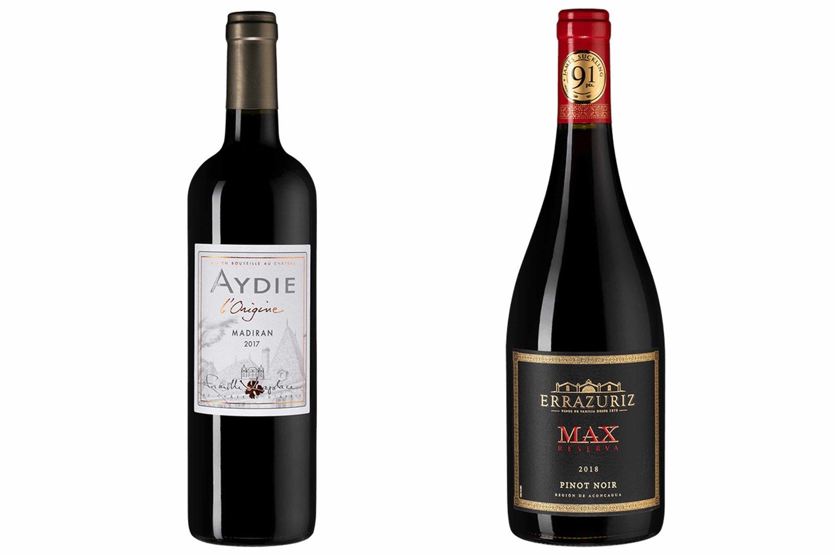 Слева направо: Chateau d'Aydie Aydie l'Origine 2017; Errazuriz Max Reserva Pinot Noir 2018