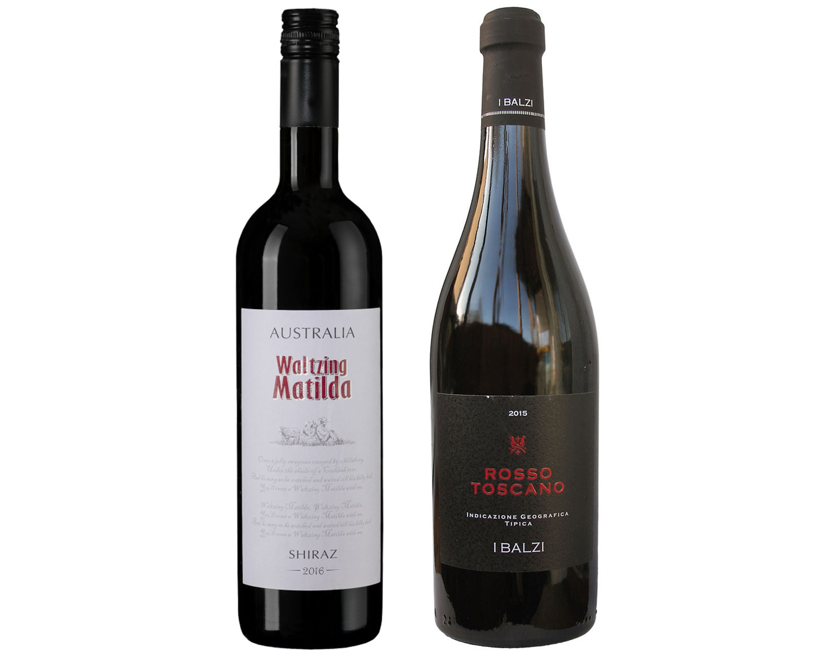Слева напарво: Byrne Vineyards Waltzing Matilda Syrah 2016; Ibalzi Rosso Toscana 2015