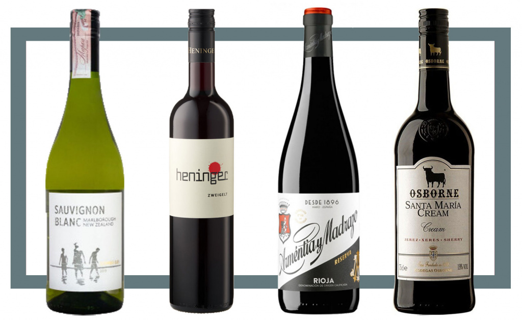 Слева направо: Summer Bay Marlborough Sauvignon Blanc; Heninger Zweigelt; Armentia y Madrazo Rioja Reserva; Jeres Cream Osborne