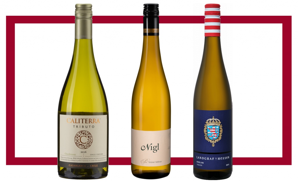 Слева направо: Caliterra Chardonnay Tributo; Nigl Gruner Veltliner Senftenberger Piri; Prinz von Hessen Riesling Landgraf von Hessen Rheingau