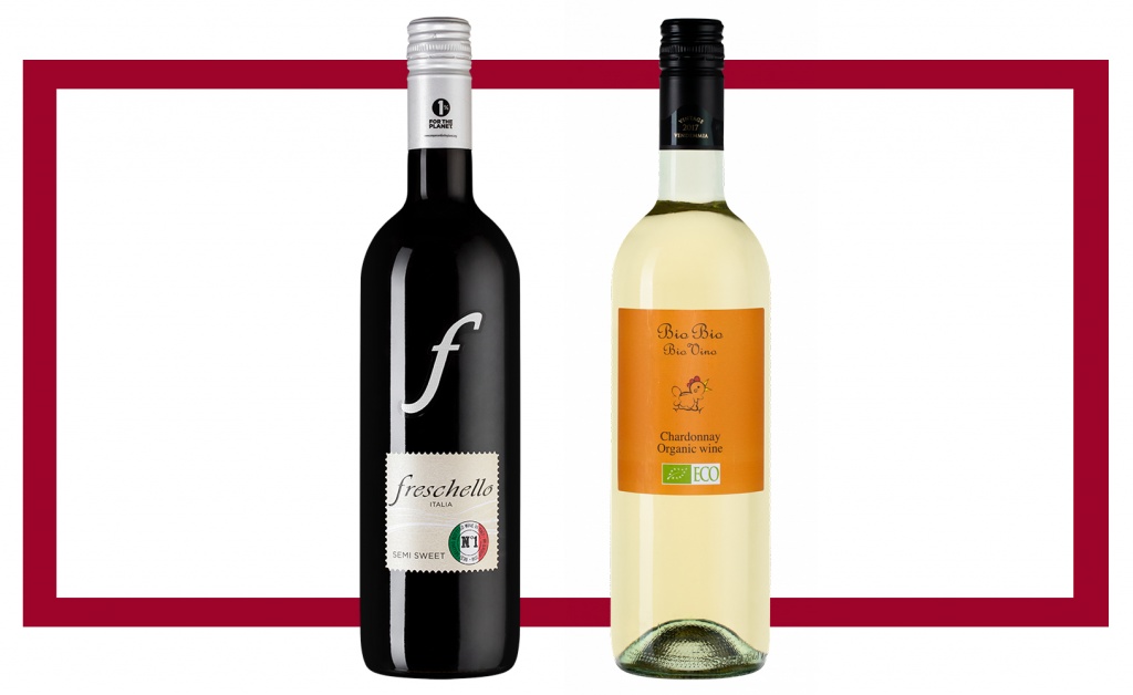 Слева направо: Cielo Freschello Rosso Sweet Italy; Bio Bio Chardonnay