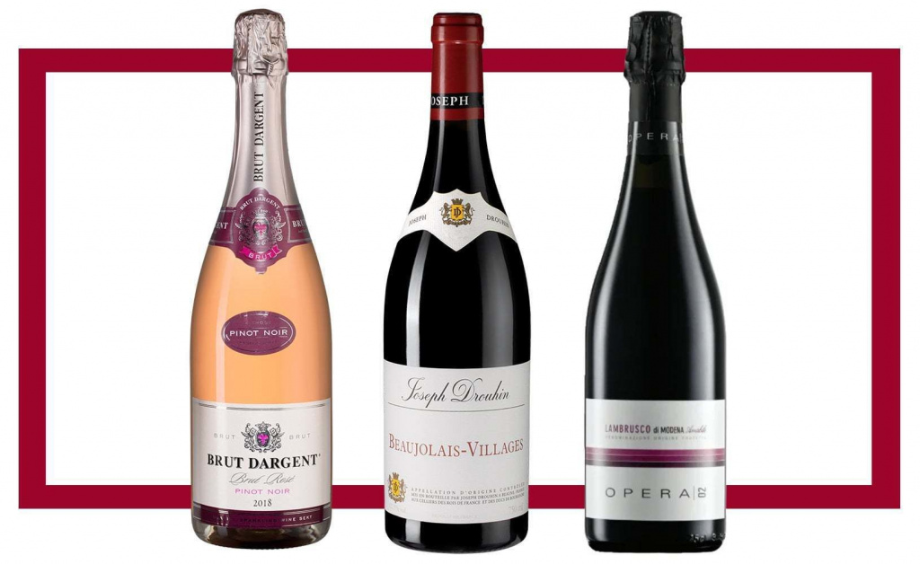 Слева направо: Brut Dargent Pinot Noir Rosé 2018; Joseph Drouhin Beaujolais-Villages 2019; Ca' Montanari Opera 02 Amabile Lambrusco di Modena