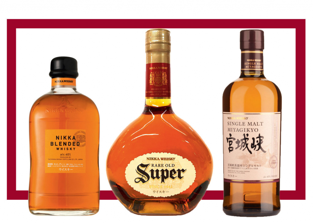 Слева направо: Nikka Blended Whisky; Super Nikka; Nikka Miyagikyo Single Malt