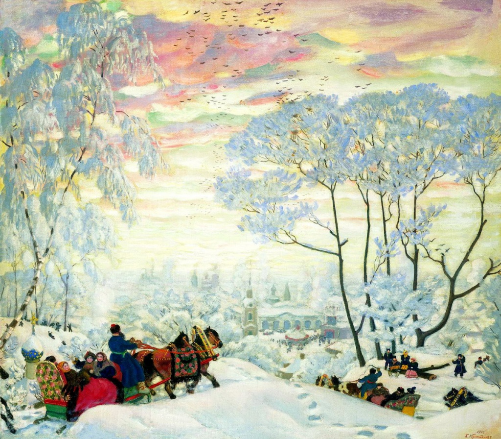 Борис Михайлович Кустодиев - Зима. Вариант картины "Масленица", 1916. © Public Domain