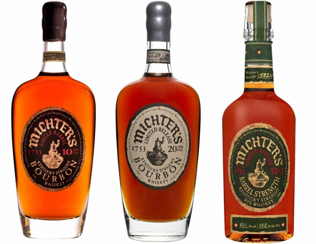 Слева направо: Michter's 10-Years Kentucky Straight Bourbon; Michter's 20-Years Kentucky Straight Bourbon; Michter’s Barrel Strength Rye;