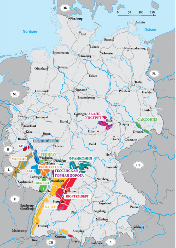 Карта винодельческих регионов Германии © DWI