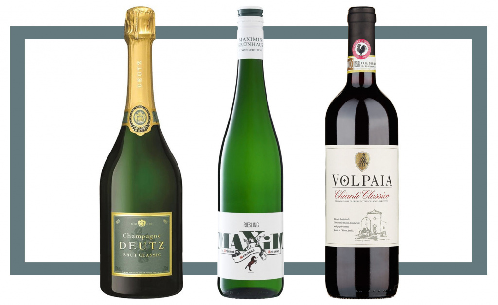Слева направо: Champagne Deutz Brut Classic; Maximin Grunhaus Maxim Riesling; Volpaia Chianti Classico