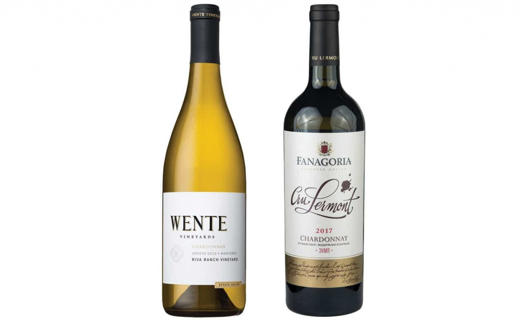Слева направо: Wente Chardonnay Riva Ranch Single Vineyard 2017; Крю Лермонт Шардоне Фанагория 2017