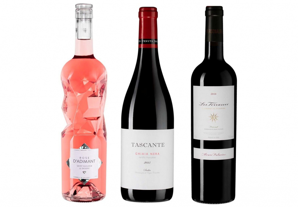 Слева направо: D'Adimant Rosé; Tascante Ghiaia Nera 2015; Alvaro Palacios Les Terrasses Velles Vinyes 2016 