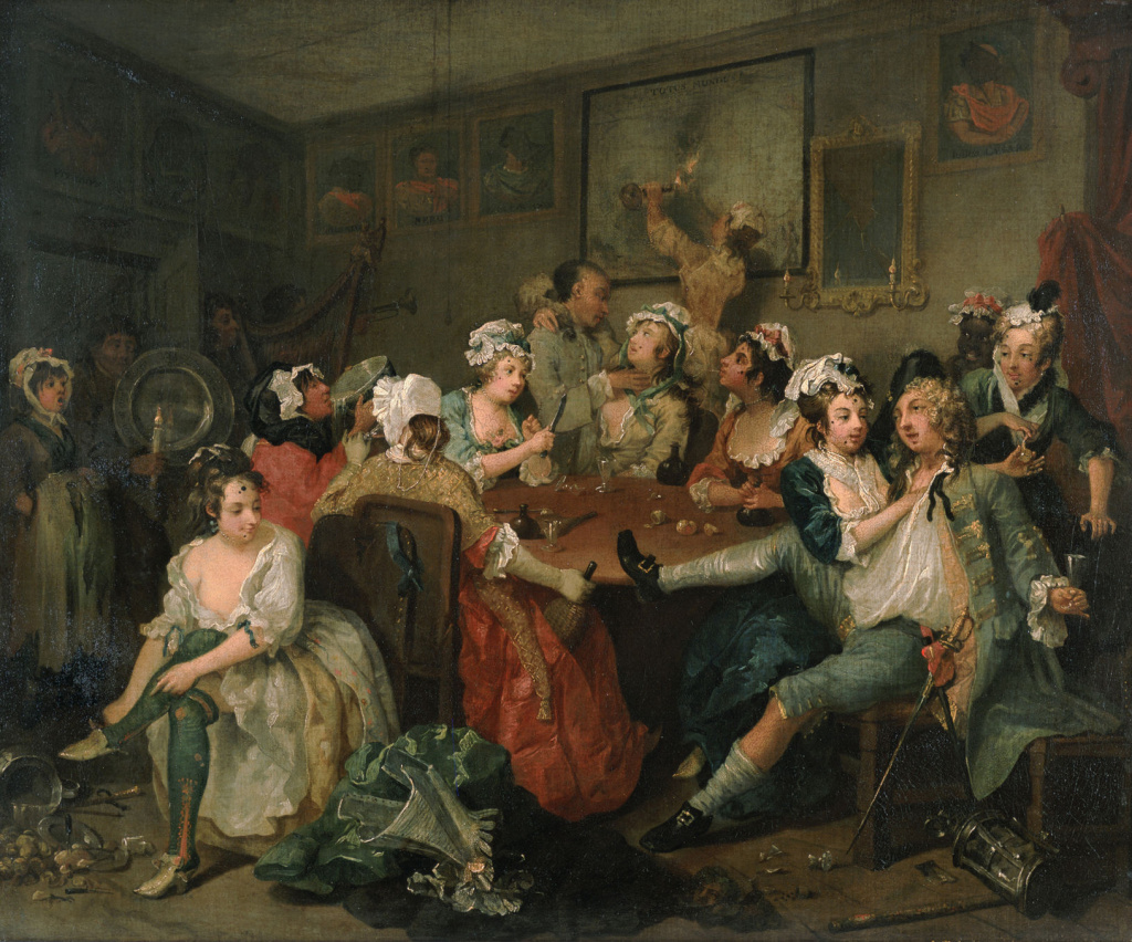 «Сцена в кабачке», серия «Жизнь распутника», 1733 г. Уильям Хогарт. Музей Джона Соуна, Лондон