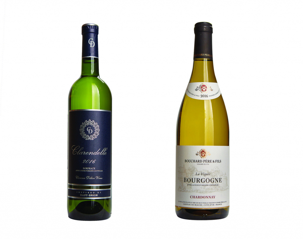 Слева направо: Clarendelle Inspired by Haut-Brion Bordeaux AOC 2016; Bouchard Père et Fils Chardonnay Bourgogne AOC 2016